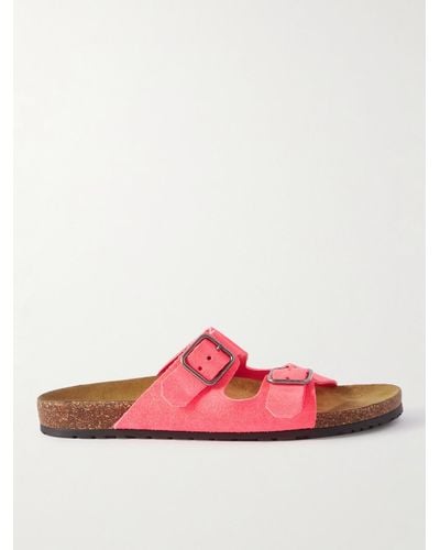 Saint Laurent Jimmy Buckled Neon Suede Sandals - Pink