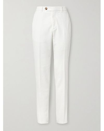 Brunello Cucinelli Straight-leg Cotton-twill Trousers - White