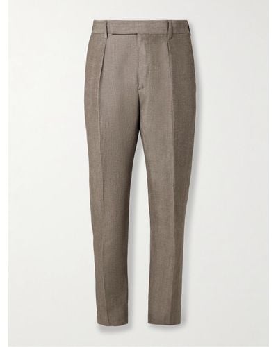 Paul Smith Straight-leg Pleated Linen And Wool-blend Suit Trousers - Grey