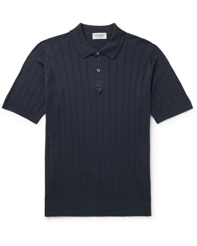 John Smedley Ribbed Sea Island Cotton Polo Shirt - Blue