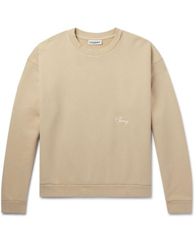 CHERRY LA Logo-embroidered Cotton-jersey Sweater - Natural