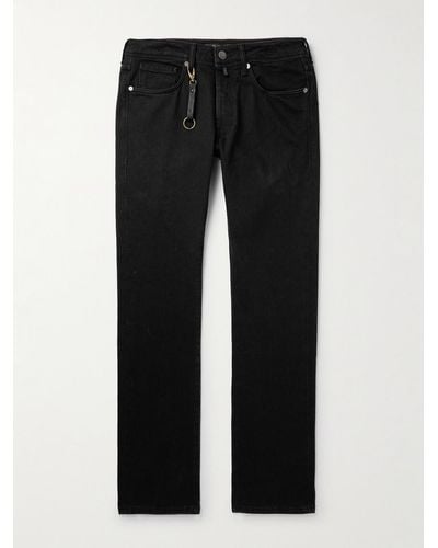 Incotex Gerade geschnittene Jeans mit Lederbesatz - Schwarz
