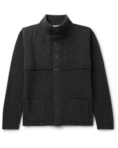 Inis Meáin Storm Ribbed Merino Wool And Cashmere-blend Cardigan - Black