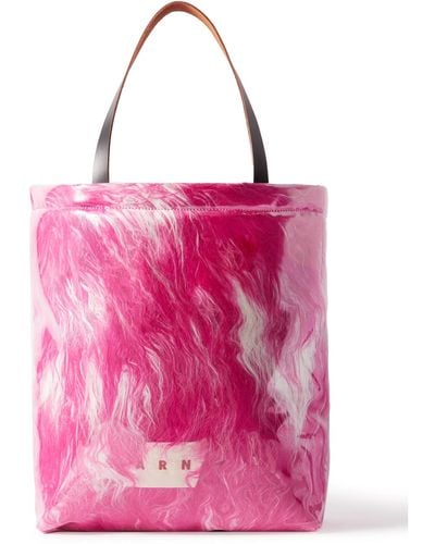 Marni Leather-trimmed Faux Fur And Pvc Tote Bag - Pink