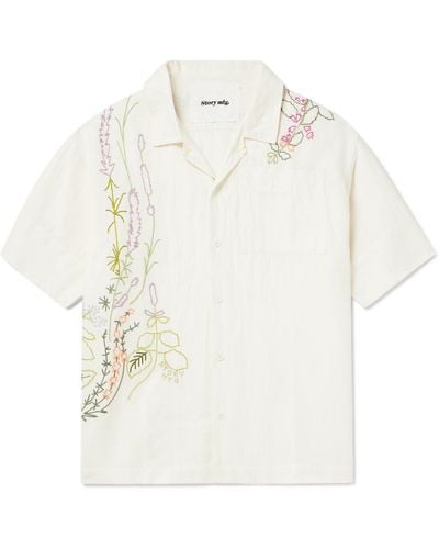 STORY mfg. Greetings Camp-collar Embroidered Cotton And Linen-blend Shirt - White