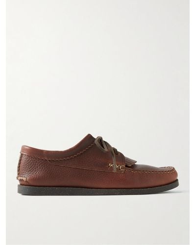 Yuketen Textured-leather Kiltie Derby Shoes - Brown