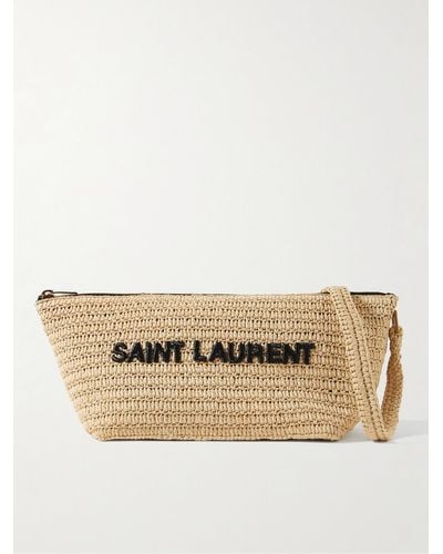 Saint Laurent Logo-Embroidered Raffia Messenger Bag - Multicolore