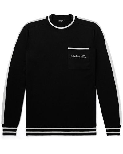 Balmain Logo-embroidered Striped Wool Sweater - Black