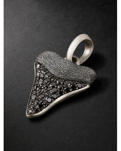 David Yurman Shark Tooth Silver Diamond Pendant - Black