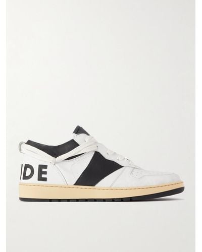 Rhude Rhecess Colour-block Distressed Leather Trainers - White