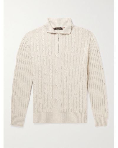 Loro Piana Cable-knit Baby Cashmere And Linen-blend Half-zip Sweater - Natural