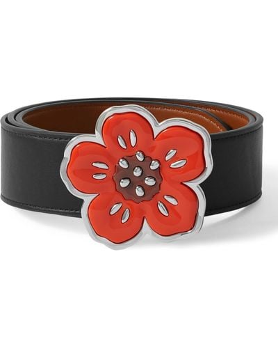 KENZO 3cm Reversible Leather Belt - Red