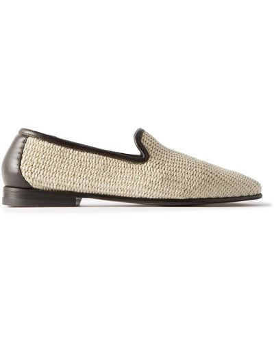 Manolo Blahnik Mario Leather-trimmed Raffia Loafers - Natural