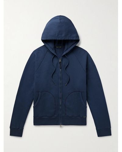 Tom Ford Garment-dyed Cotton-jersey Zip-up Hoodie - Blue