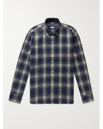 Peter Millar Button-down Collar Checked Cotton-flannel Shirt - Blue