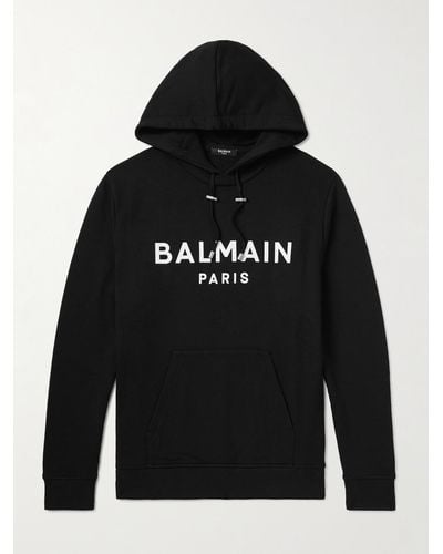 Balmain Hoodie aus Stretch-Baumwoll-Jersey mit Logoprint - Schwarz