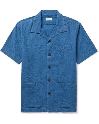 Hartford Phil Camp-collar Cotton-seersucker Shirt - Blue