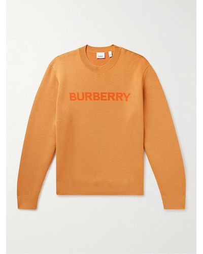 Burberry Logo-intarsia Wool And Cotton-blend Jumper - Orange