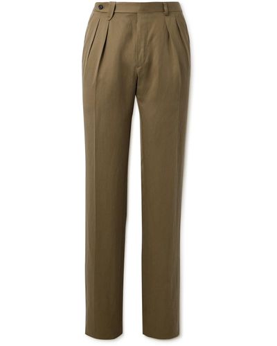Brioni Elba Straight-leg Pleated Silk And Linen-blend Twill Suit Pants - Natural