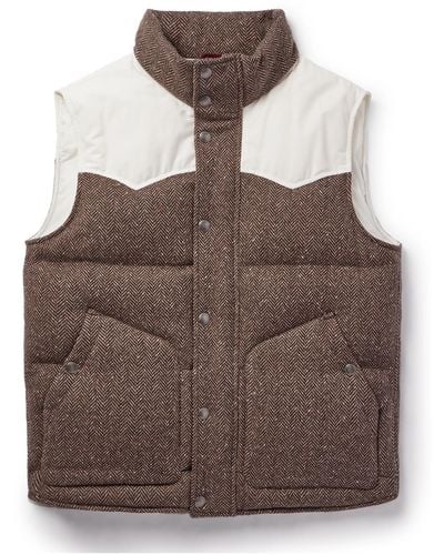 Brunello Cucinelli Cotton-blend And Herringbone Wool And Cashmere-blend Down Gilet - Brown