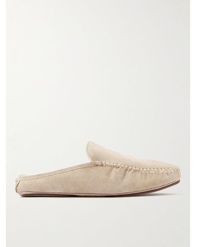 Manolo Blahnik Crawford Shearling-lined Suede Slippers - Natural