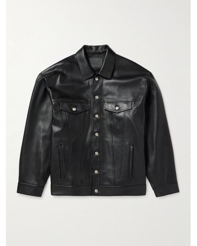 Balenciaga Leather Trucker Jacket - Black
