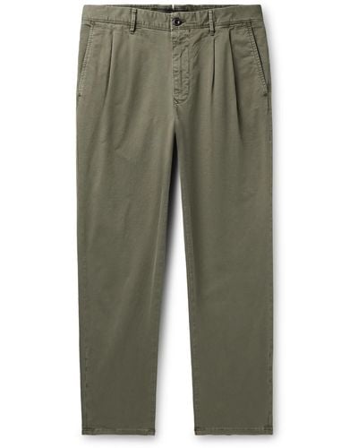 Incotex Slim-fit Pleated Stretch-cotton Gabardine Pants - Green