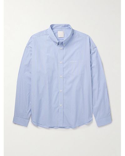 Givenchy Logo-embroidered Button-down Collar Striped Cotton-poplin Shirt - Blue
