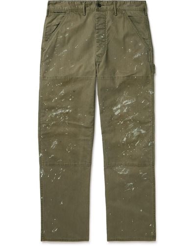 RRL Straight-leg Paint-splattered Herringbone Cotton-twill Pants - Green