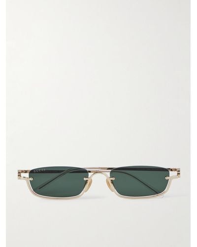 Gucci Goldfarbene Sonnenbrille mit rechteckigem Rahmen - Grün