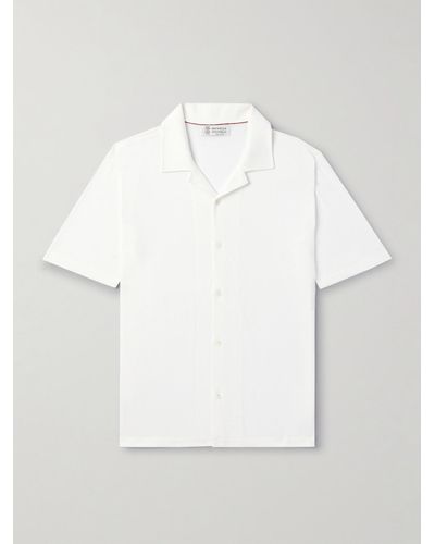 Brunello Cucinelli Camp-collar Ribbed Cotton Shirt - White