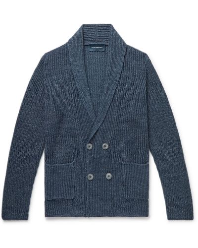 Thom Sweeney Double-breasted Ribbed Linen Cardigan - Blue