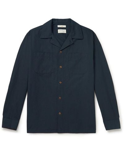 Nudie Jeans Vincent Vacay Camp-collar Organic Cotton And Linen-blend Shirt - Blue