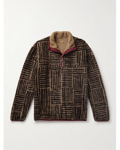 Kapital Hacksaw Sweatshirt aus Fleece mit Print und kurzer Knopfleiste - Braun