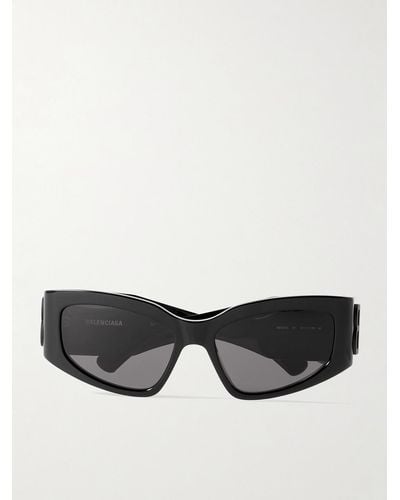 Balenciaga Logo-embellished Rectangular-frame Acetate Sunglasses - Black