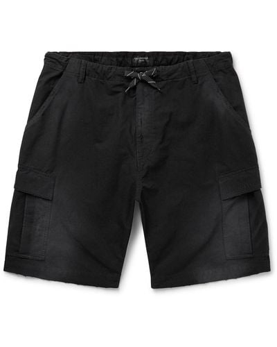 Balenciaga Wide-leg Distressed Cotton-ripstop Drawstring Cargo Shorts - Black