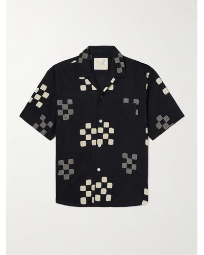 Kardo Ronen Convertible-collar Checked Cotton Shirt - Black