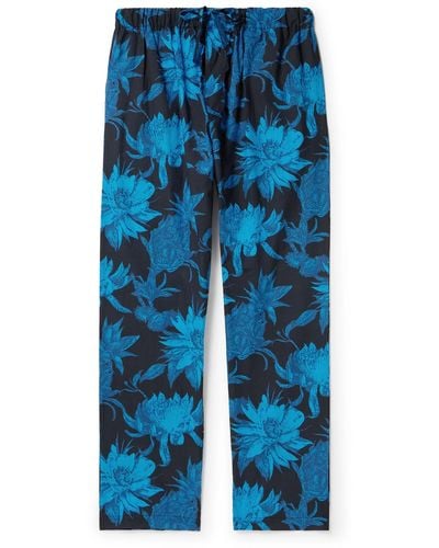 Desmond & Dempsey Printed Cotton Pajama Pants - Blue