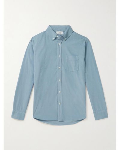 MR P. Button-down Collar Garment-dyed Organic Cotton-needlecord Shirt - Blue