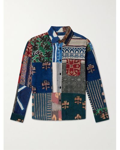Kardo Camicia in cotone stampato patchwork Luis - Blu