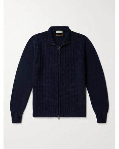 Canali Schmal geschnittener Pullover aus einer Wollmischung mit Reißverschluss - Blau