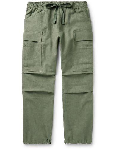 CHERRY LA Baja Wide-leg Linen Drawstring Cargo Pants - Green