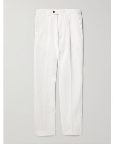 Paul Smith Tapered Pleated Cotton And Ramie-blend Trousers - White