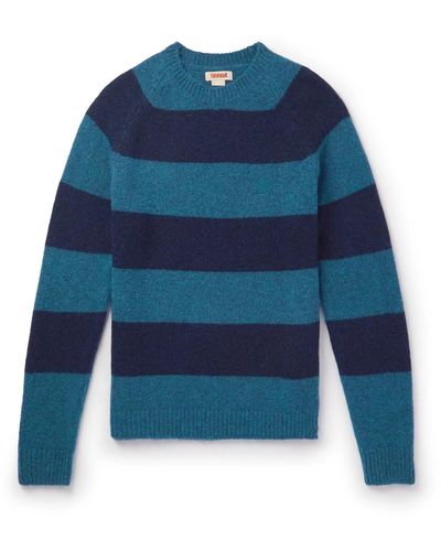 Baracuta Shetland Striped Wool-blend Sweater - Blue