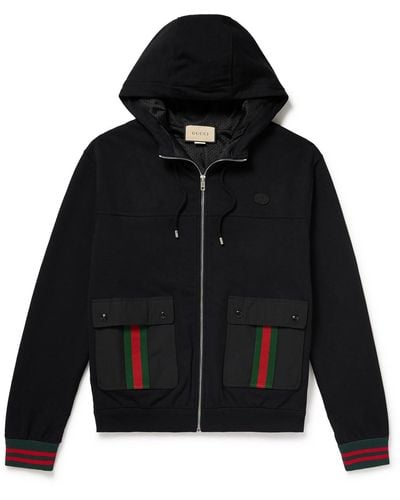 Gucci Cotton Jersey Hooded Jacket With Web - Black