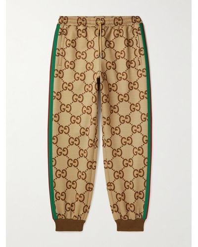 Gucci Webbing-trimmed Monogrammed Jersey Joggers - Natural