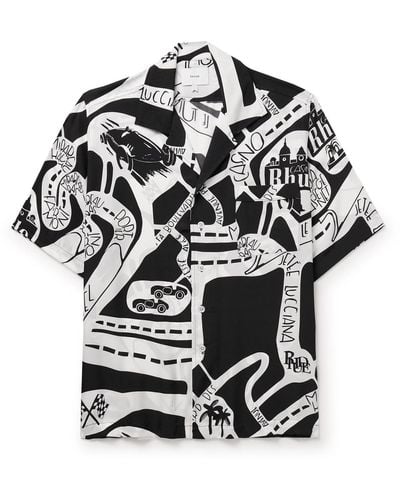 Rhude Strada Camp-collar Logo-print Silk-twill Shirt - Black
