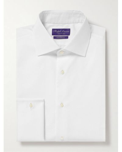 Ralph Lauren Purple Label Aston Hemd aus Baumwollpopeline mit Plastron - Weiß