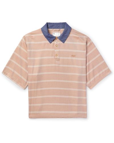 4SDESIGNS Striped Woven Polo Shirt - Pink