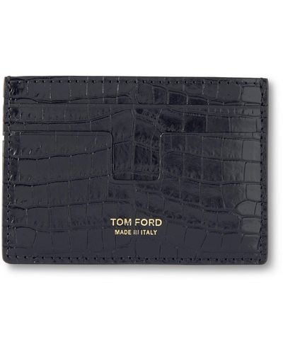 Tom Ford Croc-effect Leather Cardholder With Money Clip - Blue